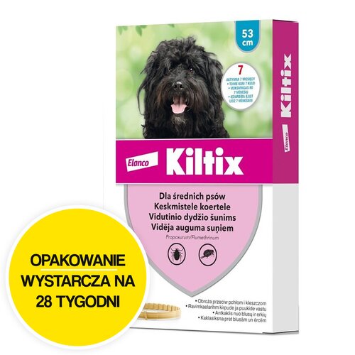 Obroża KILTIX przeciw kleszczom i pchłom dla średnich psów (53 cm) Ochrona przez 28 tygodni