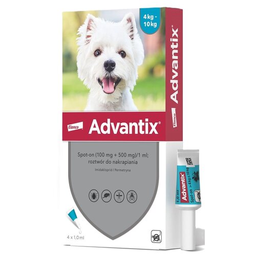 Krople na pchły i kleszcze BAYER Advantix Spot-on Małe psy (4-10 kg) 4 x 1 ml