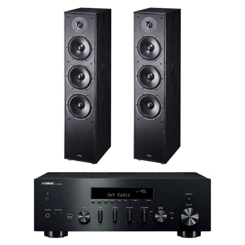 Amplituner YAMAHA MusicCast R-N600A Czarny + Kolumny głośnikowe MAGNAT Monitor S70 Czarne (2 szt.)