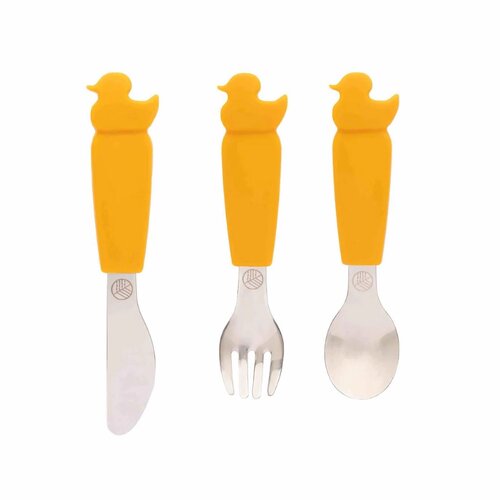 Zestaw sztućców ECO RASCALS Kaczuszka Mustard Żółty (3 elementy)