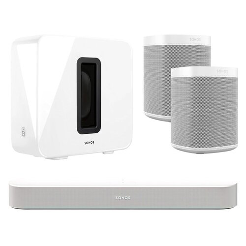 Soundbar SONOS Beam Gen 2 Biały + Subwoofer SONOS Sub Gen 3 Biały + Głośnik multiroom SONOS ONE Gen2 Biały (2 szt.)