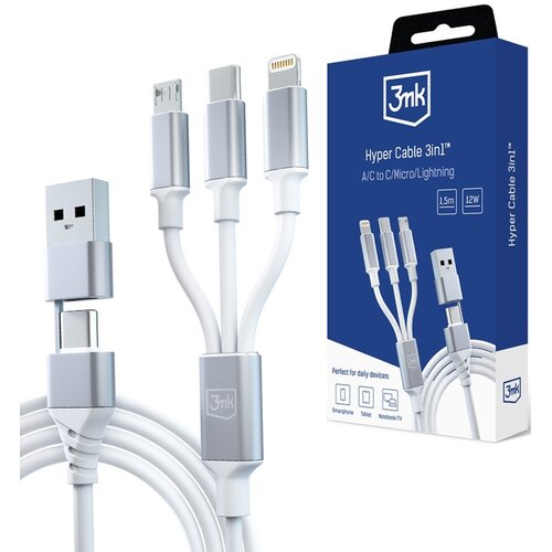 Kabel USB/USB-C - USB-C/Micro USB/Lightning 3MK Hyper Cable 3in1 1.5 m Biały