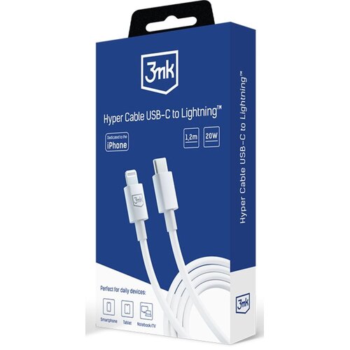 Kabel USB-C - Lightning 3MK Hyper Cable 1.2 m Biały