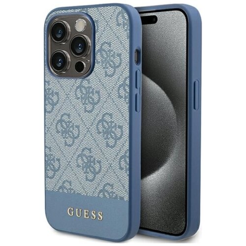 Etui GUESS 4G Bottom Stripe Metal Logo Collection do Apple iPhone 15 Pro Max Niebieski