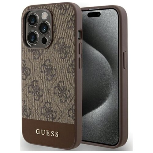 Etui GUESS 4G Bottom Stripe Metal Logo Collection do Apple iPhone 15 Pro Max Brązowy