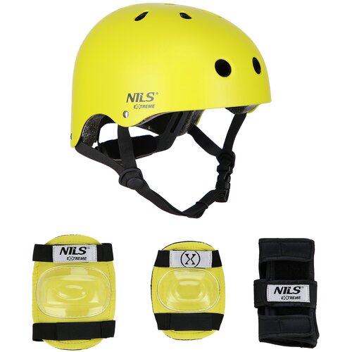 Kask NILS EXTREME MR290 Żółty (rozmiar S) + Zestaw ochraniaczy