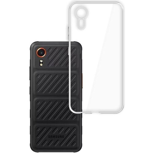 Przezroczyste etui 3MK Clear Case do Samsung Galaxy xCover 7 jest pokazane obok telefonu z czarną, teksturowaną obudową. Na obudowie telefonu widoczne jest logo "Samsung".