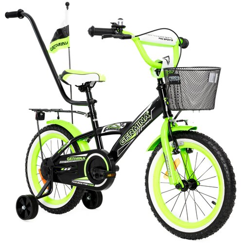 Rower dziecięcy GERMINA BMX 16 cali dla chłopca Czarno-zielony