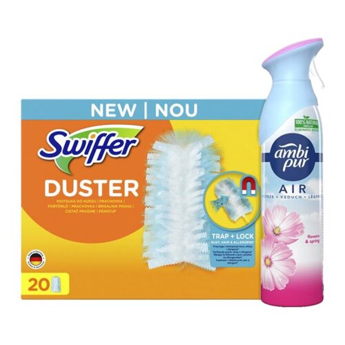 Miotełka SWIFFER Trap & Lock (20 sztuk) + Odświeżacz powietrza AMBI PUR Wiosenne Kwiaty 300 ml