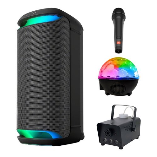 Zestaw do karaoke (Power audio SONY SRS-XV800 + Mikrofon JBL PBM100 + Kula świetlna MUSICMATE AB69S + Wytwornica dymu MUSICMATE DM-1)