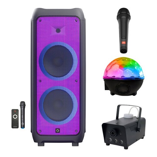 Zestaw do karaoke (Power audio MANTA Phantom SPK 5450 + Mikrofon JBL PBM100 + Kula świetlna MUSICMATE AB69S + Wytwornica dymu MUSICMATE DM-1)