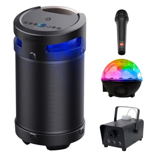 Zestaw do karaoke (Power audio MANTA SPK 5120 + Mikrofon JBL PBM100 + Kula świetlna MUSICMATE AB69S + Wytwornica dymu MUSICMATE DM-1)