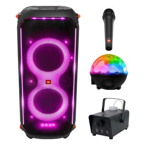 Zestaw do karaoke (Power audio JBL PartyBox 710 + Mikrofon JBL PBM100 + Kula świetlna MUSICMATE AB69S + Wytwornica dymu MUSICMATE DM-1)