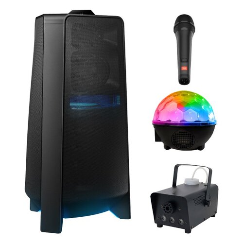 Zestaw do karaoke (Power audio SAMSUNG MX-T70 + Mikrofon JBL PBM100 + Kula świetlna MUSICMATE AB69S + Wytwornica dymu MUSICMATE DM-1)