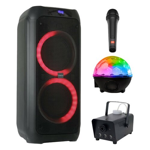 Zestaw do karaoke (Power audio MANTA SPK5310Pro + Mikrofon JBL PBM100 + Kula świetlna MUSICMATE AB69S + Wytwornica dymu MUSICMATE DM-1)