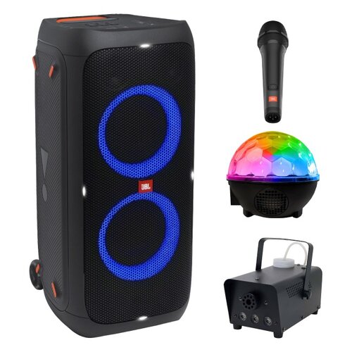 Zestaw do karaoke (Power audio JBL PartyBox 310 + Mikrofon JBL PBM100 + Kula świetlna MUSICMATE AB69S + Wytwornica dymu MUSICMATE DM-1)
