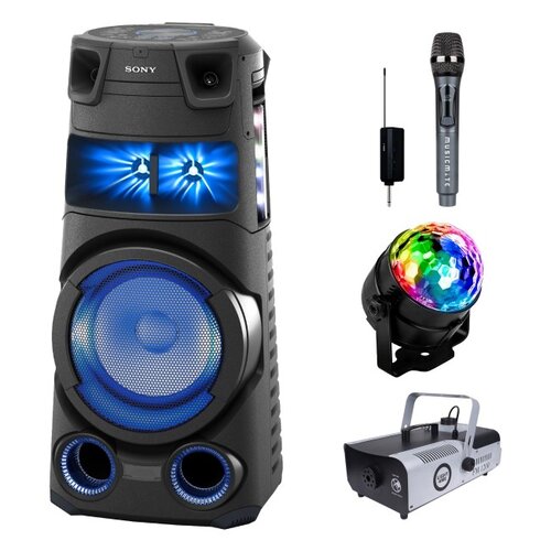 Zestaw do karaoke (Power audio SONY MHC-V73D + Mikrofon MUSICMATE S-105 + Kula świetlna MUSICMATE MB5 + Wytwornica dymu LIGHT4ME FM 1200)