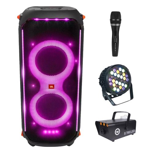 Zestaw do karaoke (Power audio JBL PartyBox 710 + Mikrofon MUSICMATE B-13 + Reflektor LIGHT4ME Black Par 30x3W RGBA-UV LED + Wytwornica dymu LIGHT4ME S 700W LED)