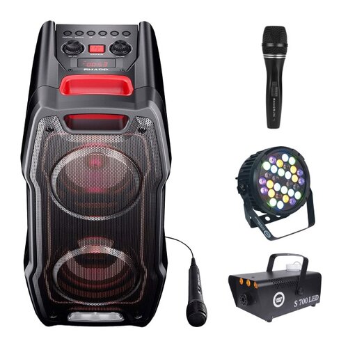 Zestaw do karaoke (Power audio SHARP PS-929 + Mikrofon MUSICMATE B-13 + Reflektor LIGHT4ME Black Par 30x3W RGBA-UV LED + Wytwornica dymu LIGHT4ME S 700W LED)