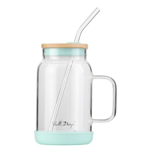 Słoik ze słomką VIALLI DESIGN Fuori 600 ml Miętowy