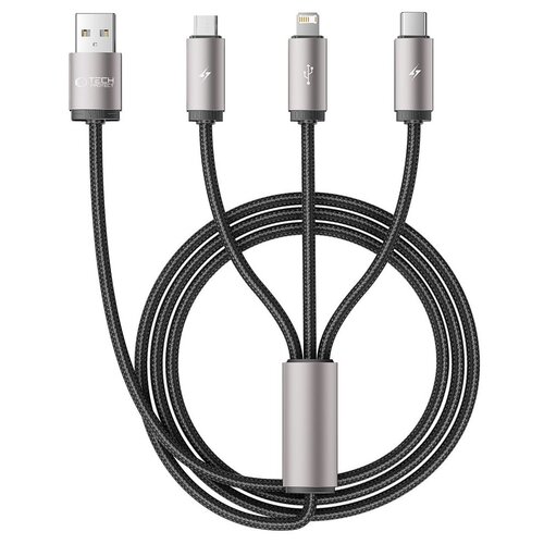 Kabel USB - Lightning/Micro USB/USB-C TECH-PROTECT UltraBoost 3w1 3.5A 1m Szary