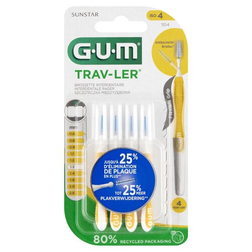 Szczoteczki międzyzębowe SUNSTAR GUM Trav-Ler 1.3 mm Żółty (4 szt.)