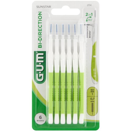 Szczoteczka międzyzębowa SUNSTAR GUM Bi-Direction 0.7 mm Zielony (6 sztuk)