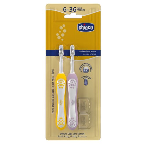 Szczoteczka do zębów CHICCO 6-36 m (2 sztuki) Żółty i fioletowy