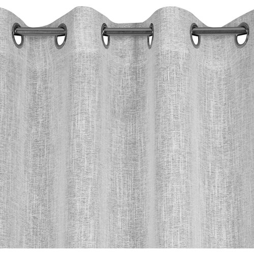 Na zdjęciu widoczna jest popielata zasłona z wyraźną fakturą materiału, zawieszona na metalowych kółkach. Produkt to "Zasłona EUROFIRANY Agnes 140 x 250 cm Popielaty".