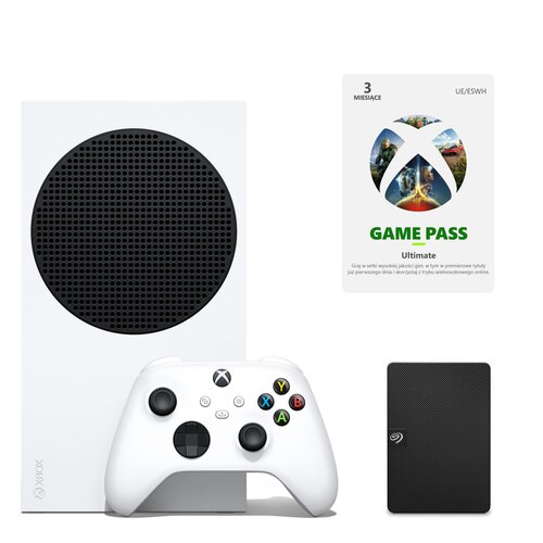 Konsola MICROSOFT XBOX Series S + 3mies Game Pass Ultimate + Dysk SEAGATE Expansion Portable 1TB HDD