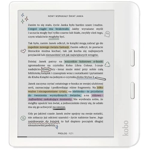 Czytnik e-booków KOBO Libra Colour 7", Podświetlany ekran, Wi-Fi, Bez reklam Biały
