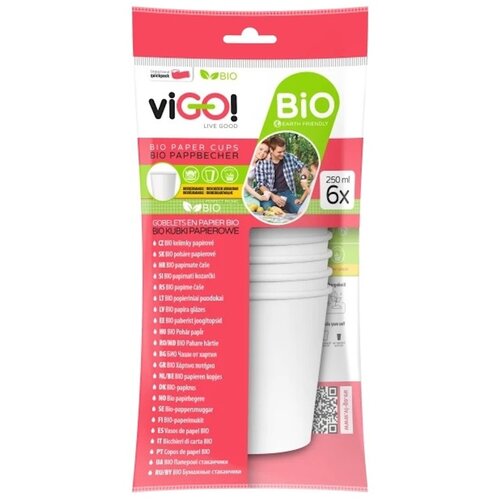 Kubki papierowe VIGO Bio Biały 250 ml (6 szt.)