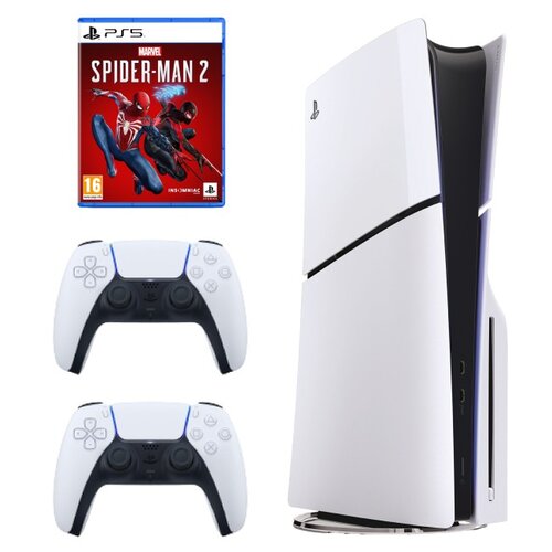 Konsola SONY PlayStation 5 Slim + 2 Kontrolery SONY DualSense Biały + Marvel's Spider-Man 2 Gra PS5