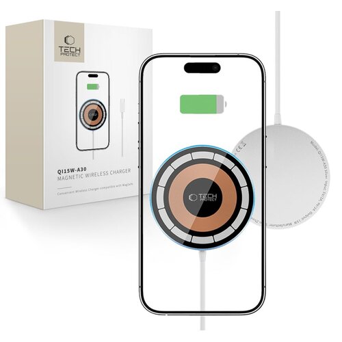 Ładowarka indukcyjna TECH-PROTECT QI15W-A30 Magnetic MagSafe 15W Srebrny