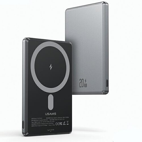 Powerbank indukcyjny USAMS US-CD220 Fast Charge 20W 5000mAh Ciemnoszary