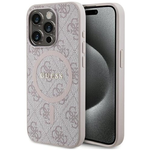 Etui GUESS 4G Collection Leather Metal Logo MagSafe do Apple iPhone 15 Pro Różowy