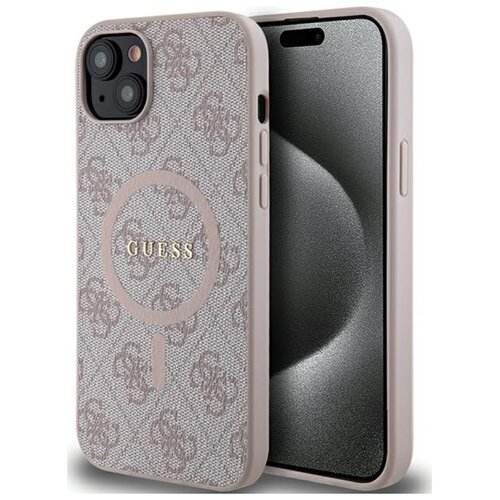 Etui GUESS 4G Collection Leather Metal Logo MagSafe do Apple iPhone 14 Plus/15 Plus Różowy