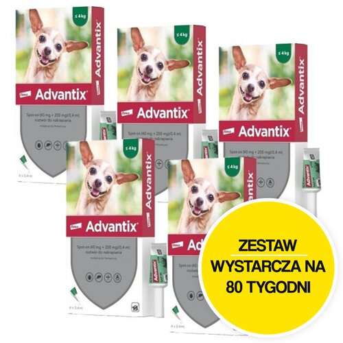Krople na pchły i kleszcze BAYER Advantix Spot-on Bardzo małe psy (do 4 kg) 20 x 0.4 ml