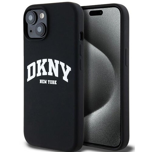 Etui DKNY Liquid Silicone White Printed Logo MagSafe do Apple iPhone 13/14/15 Czarny