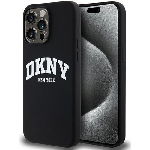 Etui DKNY Liquid Silicone White Printed Logo MagSafe do Apple iPhone 15 Pro Max Czarny