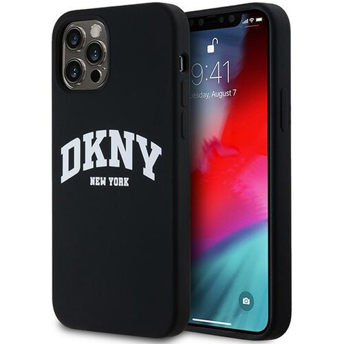 Etui DKNY Liquid Silicone White Printed Logo MagSafe do Apple iPhone 12/12 Pro Czarny