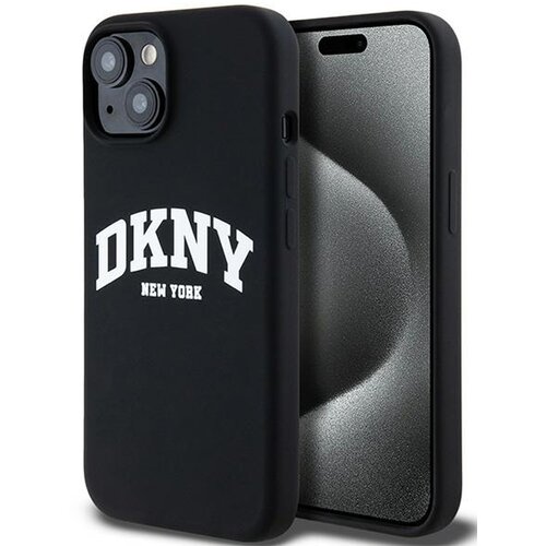 Etui DKNY Liquid Silicone White Printed Logo MagSafe do Apple iPhone 14 Plus/15 Plus Czarny