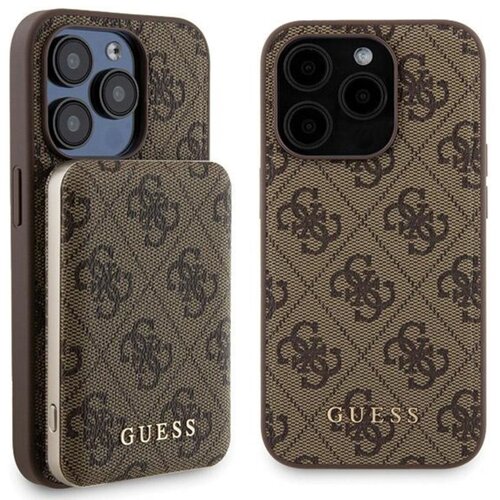 Etui GUESS 4G Metal Logo do Apple iPhone 15 Pro + Powerbank 5000mAh MagSafe Brązowy