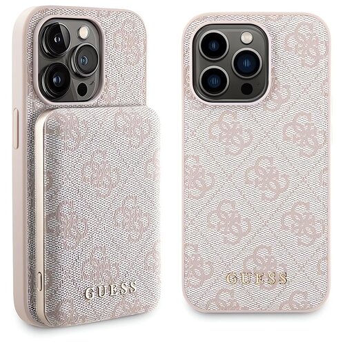 Etui GUESS 4G Metal Logo do Apple iPhone 14 Pro Różowy + Powerbank 5000mah 15W