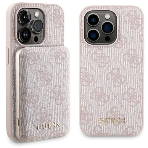 Etui GUESS 4G Metal Logo do Apple iPhone 15 Pro Max + Powerbank 5000mAh MagSafe Różowy