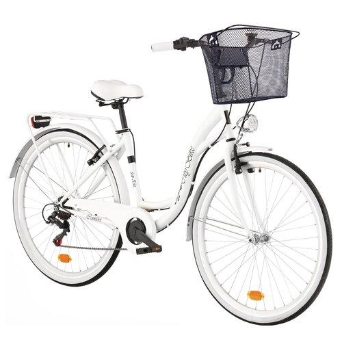 Rower miejski DAWSTAR Citybike S7B 28 cali damski Biały + Koszyk na rower VÖGEL VKS-105 Stalowy