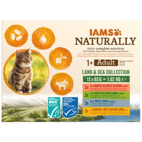 Karma dla kota IAMS Naturally Adult Land and Sea (12 x 85 g)