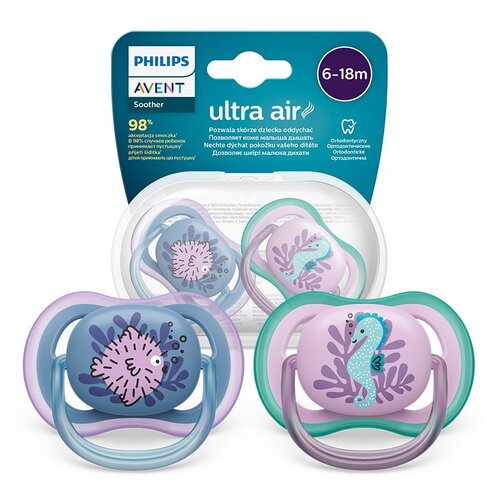 Smoczek PHILIPS Avent Ultra Air SCF085/61 6-18 m Wielokolorowy (2 sztuki)