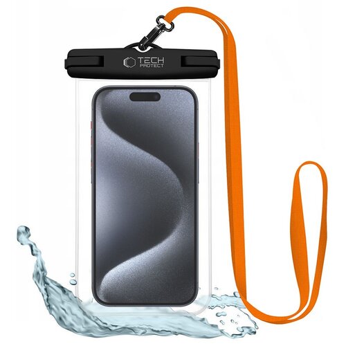 Etui wodoodporne TECH-PROTECT UWC7 Universal Waterproof Czarno-pomarańczowy