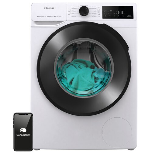 Pralka HISENSE WF3V8023BWS 8kg 1200 obr Slim 46.5cm Wi-Fi ConnectLife Programy z parą